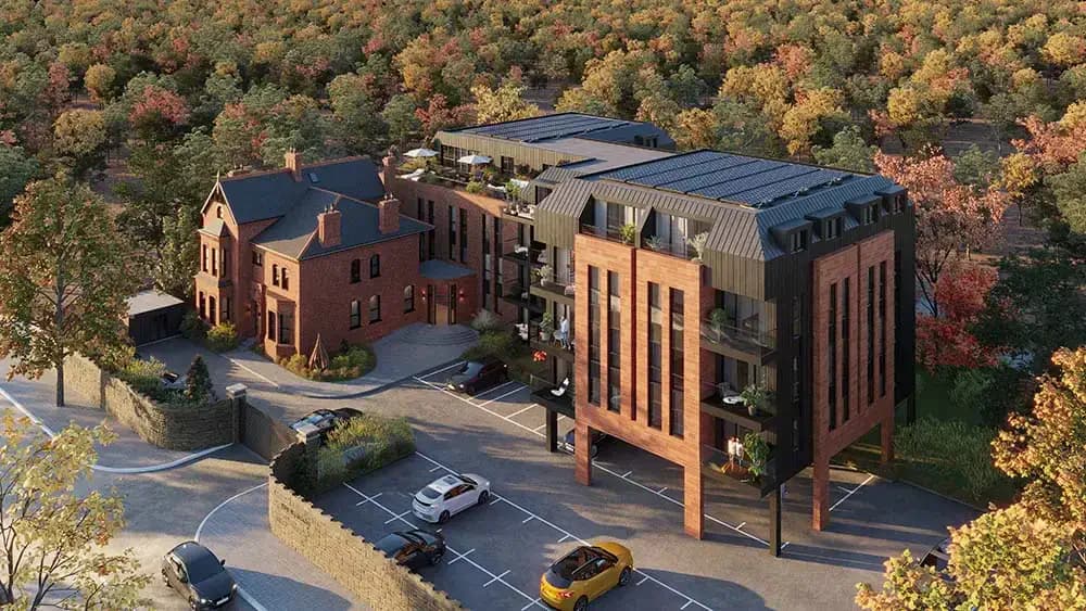 CGI architectural render of a modern residential development