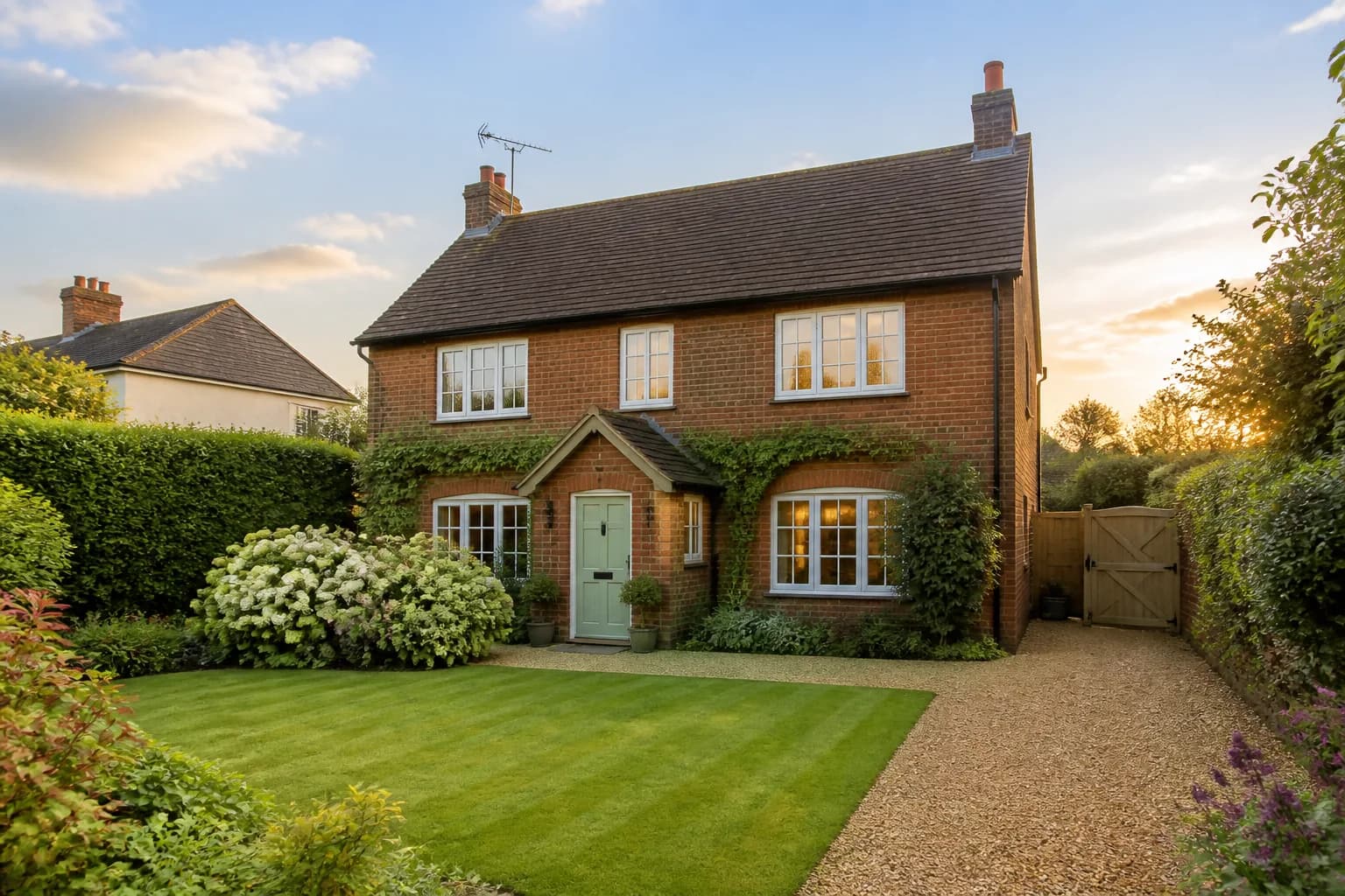 Bright UK house exterior photographed in soft daylight — the kind of clear, inviting first image that performs well on property portals